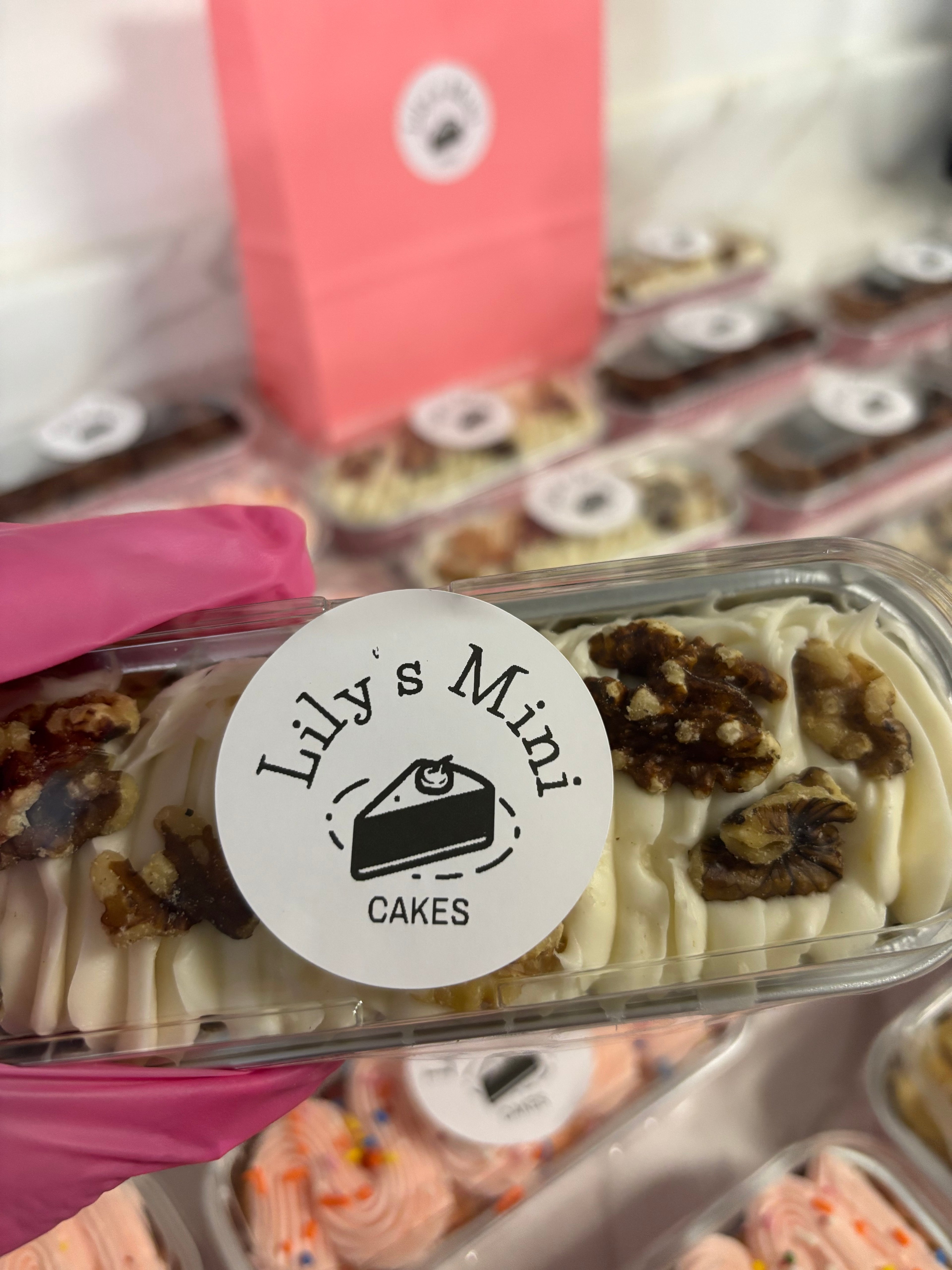 Lily’s Butter pecan cake cream cheese frosting and walnuts